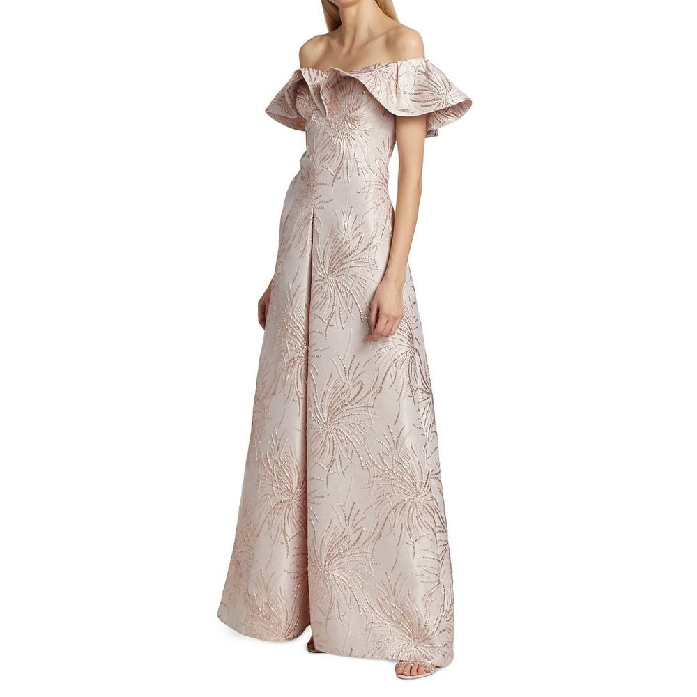 Teri Jon by Rickie Freeman Metallic Off-The-Shoulder Gown US 2 $720